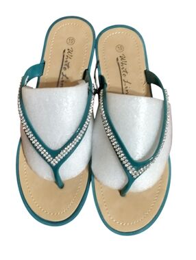 Teal Rhinestone Thong Sandals -